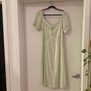 Roxy Light Green Gingham Midi Dress
